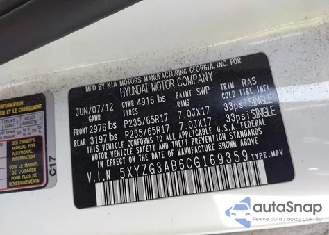 2012 Hyundai Santa Fe Gls from USA, damaged, VIN 5XYZG3AB6CG169359